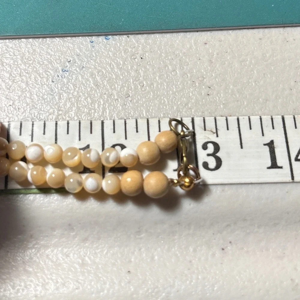 Vintage Boho Carved Geometric Bead‎ & Shell Strand Necklace Cream Black Tan